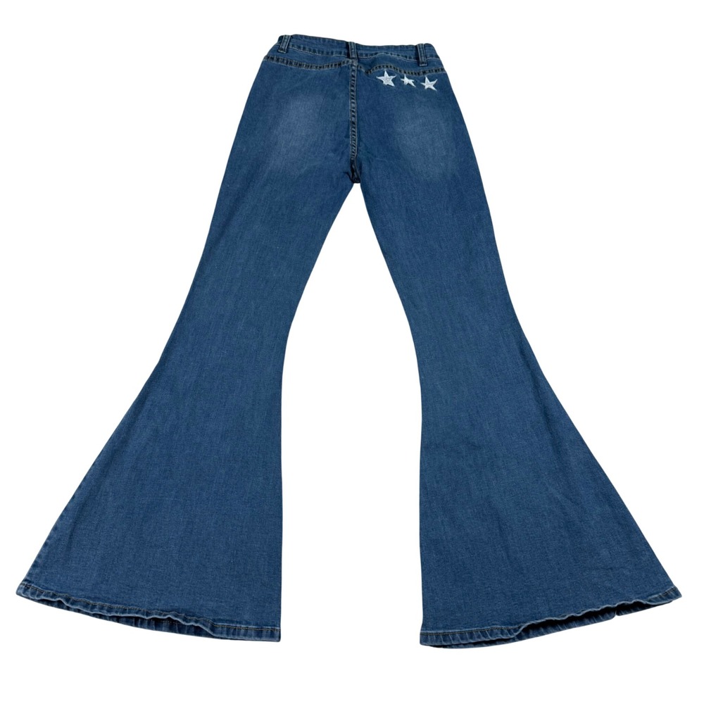 Unbranded Extreme Flare Jeans Womens 27 Blue Star Embroidered Bell Bottoms Retro